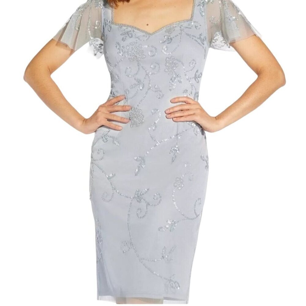 Papell Studio Adrianna Papell Pale Blue Beaded Midi Dress Size 4